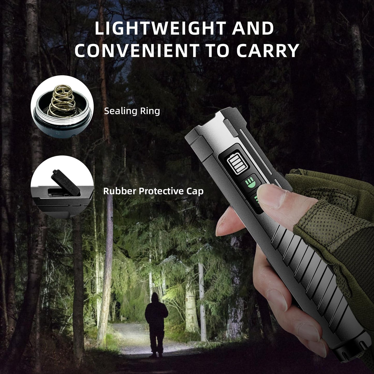 RYCELYSIAN EDC Flashlight Rechargeable with 1600 Lumens 7 LED Modes Magnetic Base and Bottle Opener Waterproof Small Flashlight with Red Beam for Home Outdoor Camping and Emergency（Black