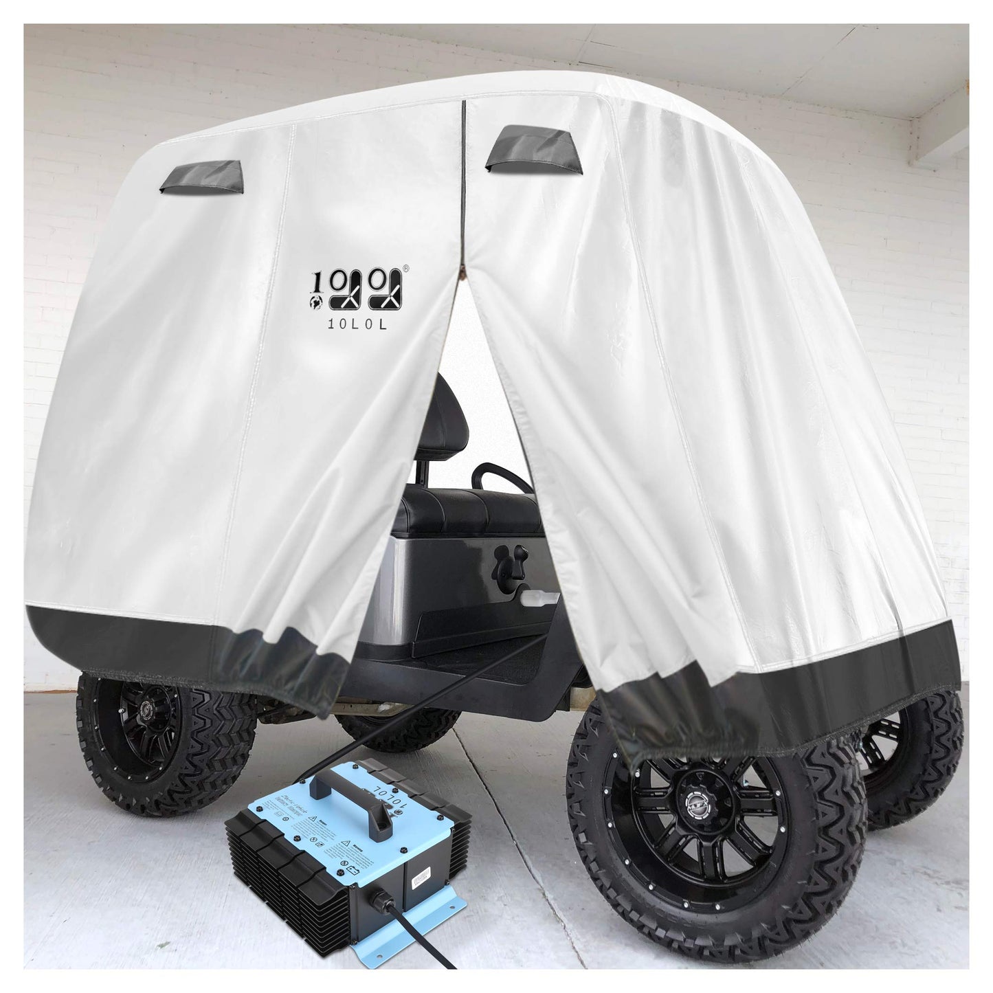 10L0L Golf Cart Covers Universal Fits for Yamaha EZGO Club Car Lifted 2/4 Passengers Golf Cart, 600D Waterproof Windproof UV-Proof Outdoor Polyester Full Cover with 3-Zipper Doors (Gray)