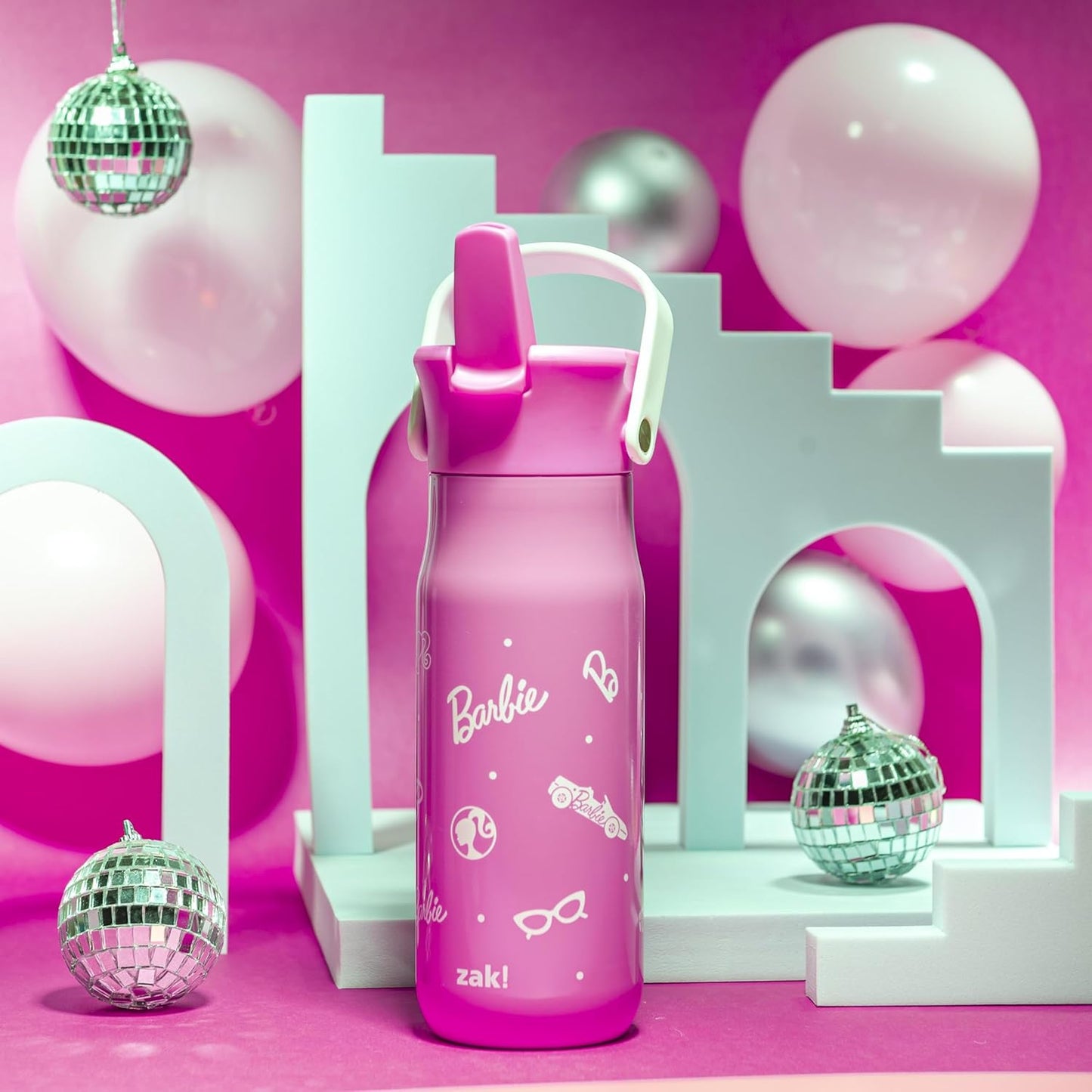 Zak Designs Barbie Water Bottle - 20oz Stainless Steel, Leak-Proof & Insulated with Straw Lid (Pink)