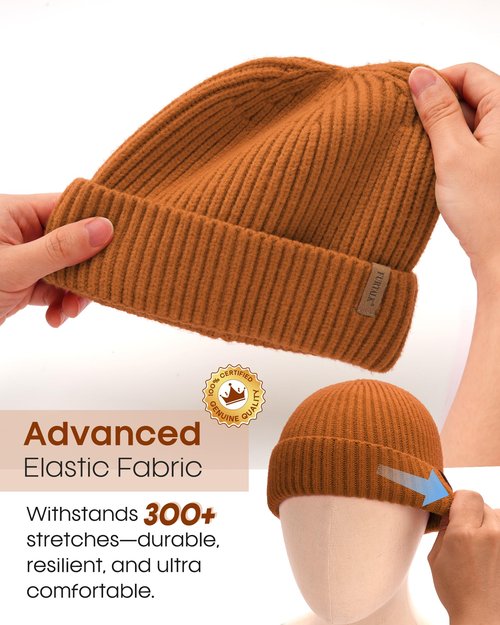 FURTALK Fisherman Beanie for Men Women Sytlish Short Cuff Knittet Watch Cap Winter Hats Brown
