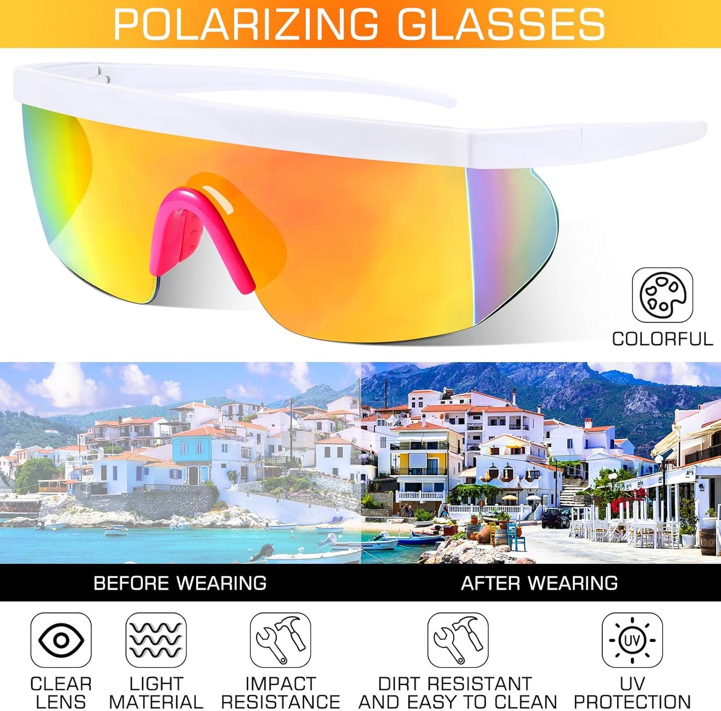 Sherr Polarized Sports Sunglasses - UV400 Protection & Adjustable Nose Pad | 6 Pairs for Men & Women
