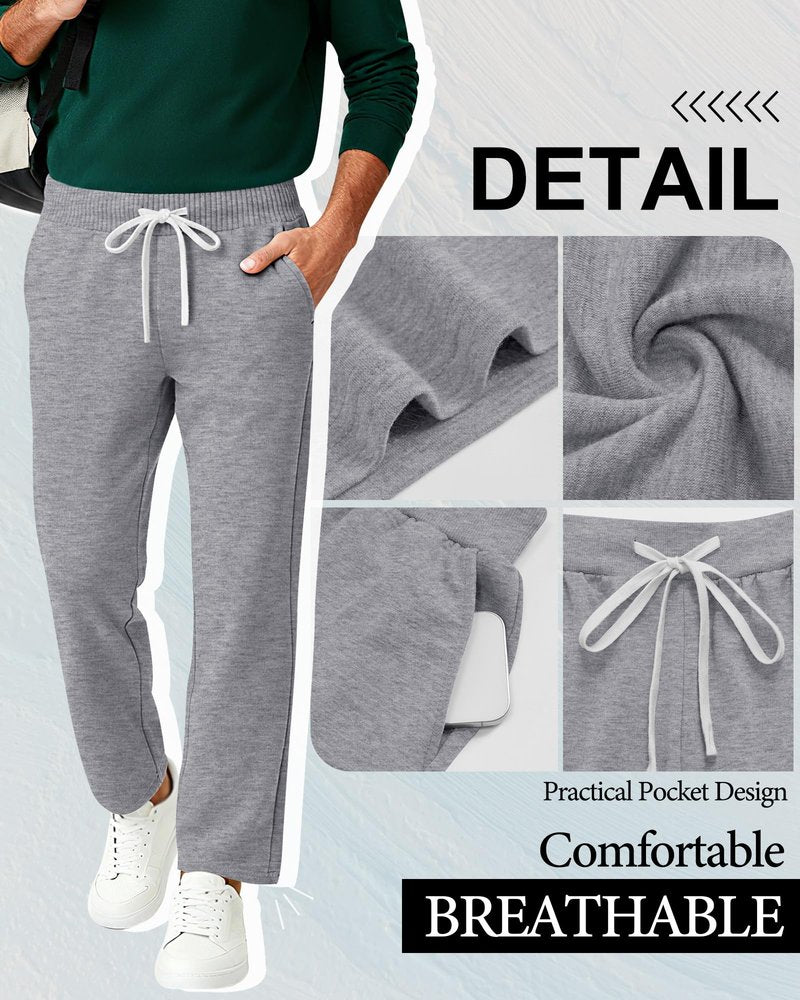 JoyMotion 3 Pack Men's Sweatpants Lightweight Wide Leg Drawstring Open Bottom Pants Baggy Athletic Joggers Lounge with Pocket(Heather Gray, Light Heather Gray, Black,Medium)