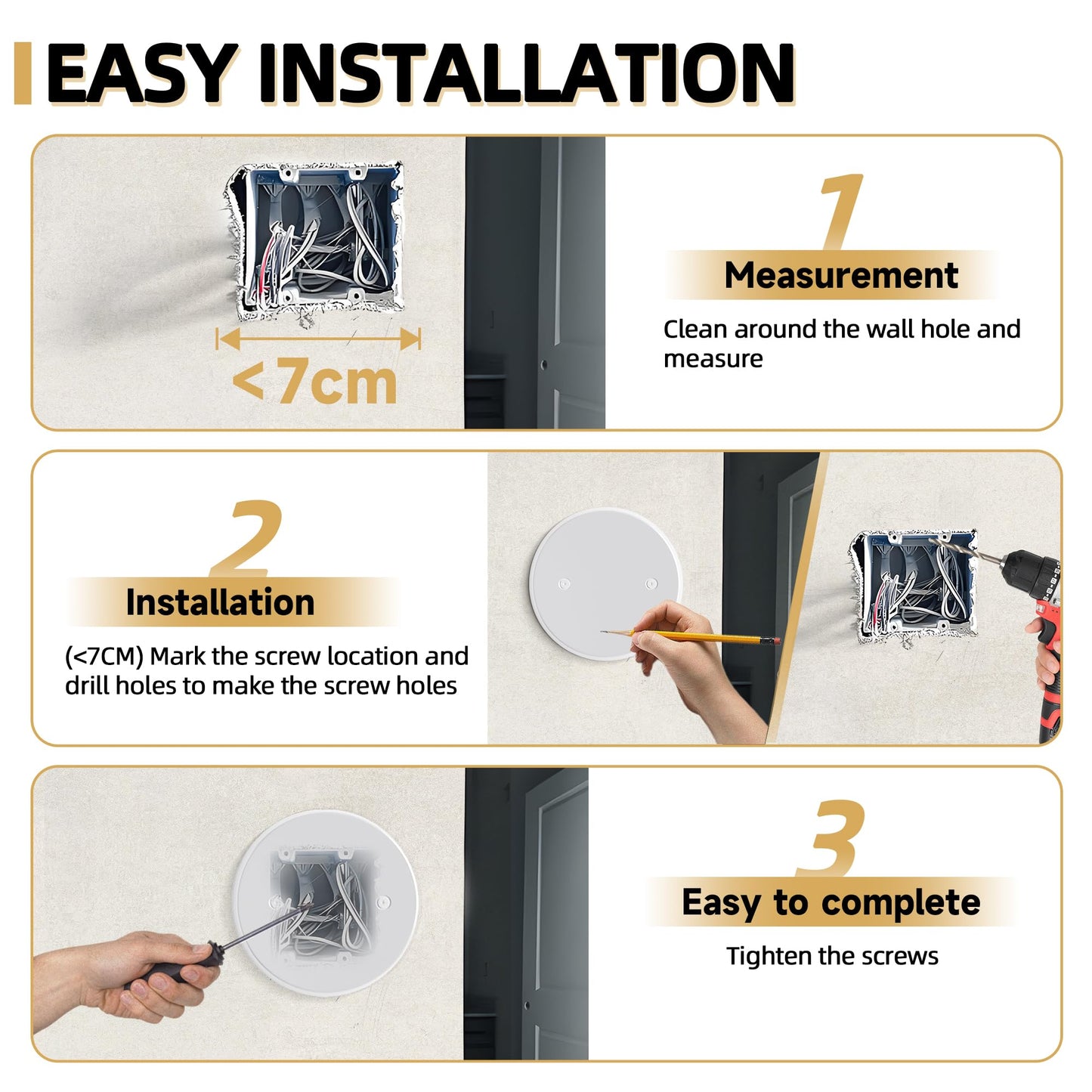 Gadgetzan Ceiling Cover Plate,5 Inch Round Electrical Box Cover Plate for 3-1/2 Inch Electric Box,Metal Round Wall Plate for Smoke Detector,Hole Spacing 2.8 Inch - 3 Pcs(White - 3 Pcs)