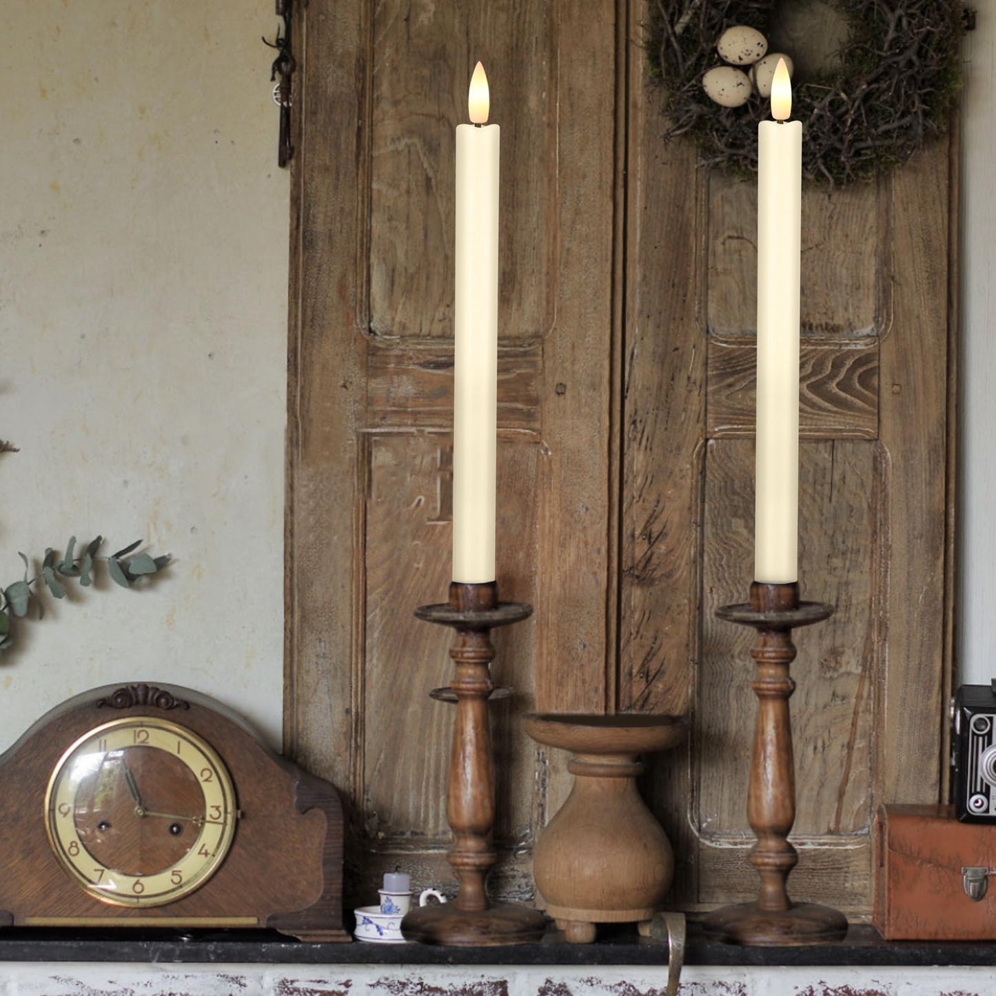 SEHNSY Ivory Flameless Taper Candles with Remote and Timer, 10.1" Battery Operated Candle with Flickering Flame, Led Flameless Candlesticks for Christmas, Weddings, and Indoor Decor, 2 Pack