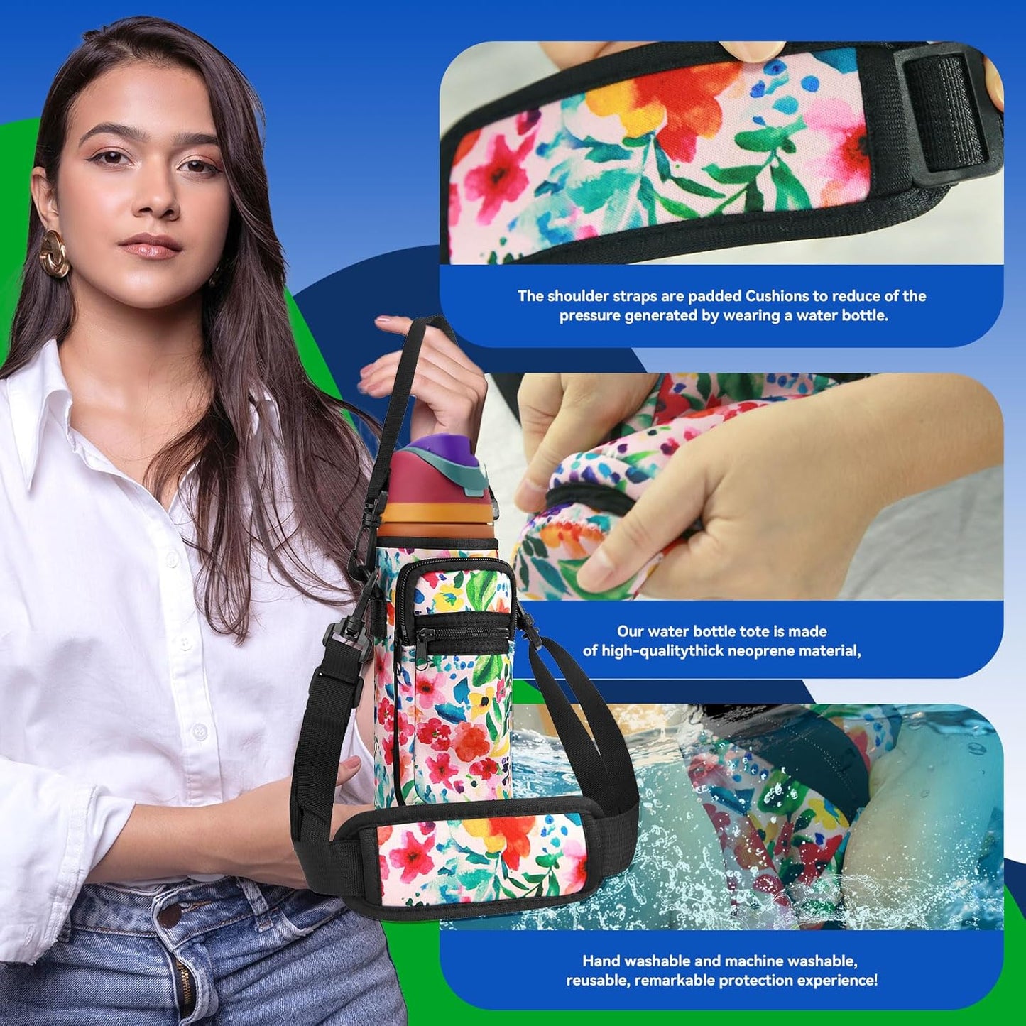 Owala | Neoprene Water Bottle Holder Bag - Adjustable Shoulder Strap & Cell Phone Pocket for 24 oz Bottles