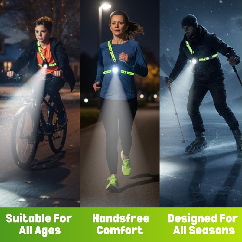 SY14 800LM High-Visibility Running Lights for Runners with Rear Light Chest Torch for Running Adjustable 120° Beam & 360° Reflective Vest IP55 Dust Waterproof Cycling Hiking Jogging Easter Gift
