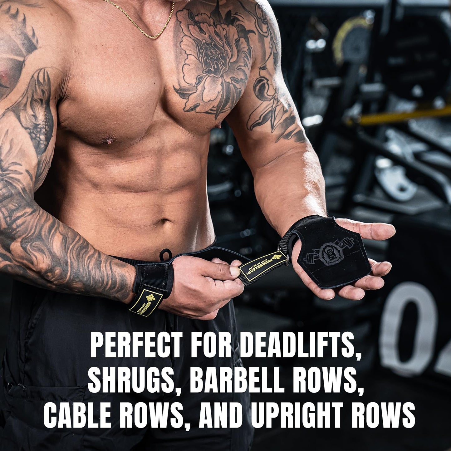 MANUEKLEAR Gym Straps Weight Lifting, Double Leather Lifting Straps for Men Deadlift with Cushion Wrist Loop, Gym Lifting Wrist Wraps for Weightlifting