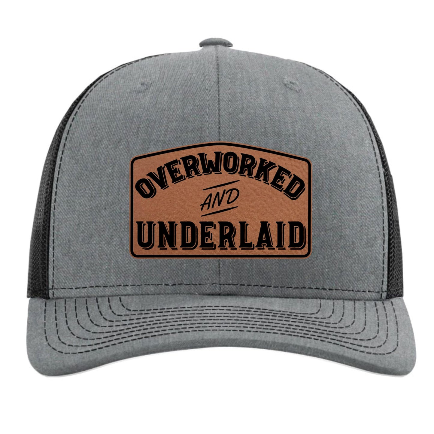 Yippee Daisy Overworked and Underlaid Hat - Funny Dad Hats for Men - Christmas, from Wife - Inappropriate Trucker Hat - Hat with Leather Patch - Blue Collar Hats - Grilling Gifts for Men