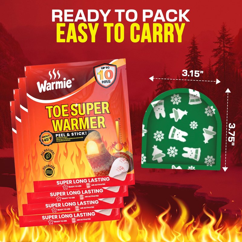 Warmie Super Toe Warmers with Adhesive Backing | Air‑Activated, Long‑Lasting | All‑Natural, Odorless, Steady Heating for Cold Weather | Safe, Instant Warmth for Shoes & Boots | 10 Pairs (20 Units)