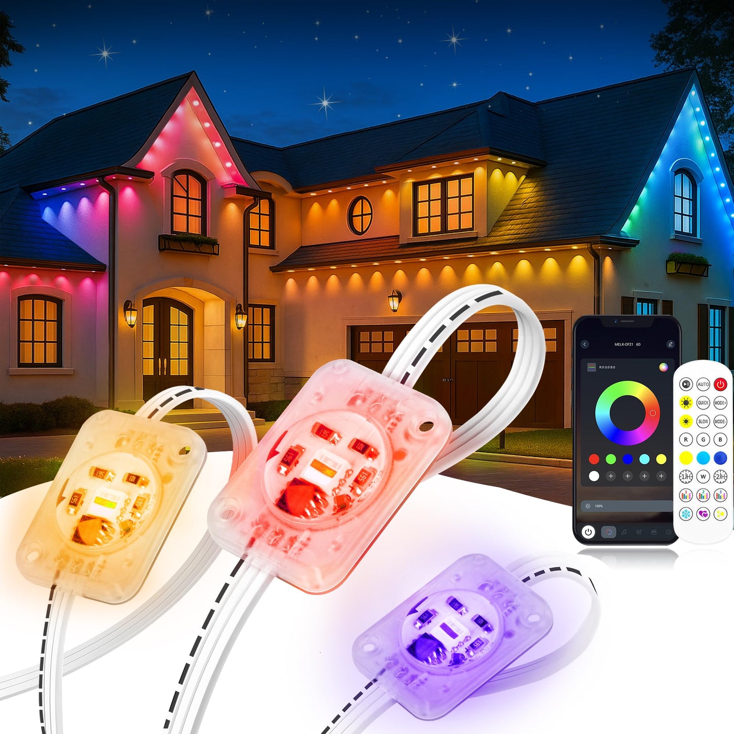 BSGlobal 200FT Permanent Outdoor Lights, 120 LED Smart RGB&IC Outdoor Eave Lights with App/Remote, 209 Scene Modes, IP67 Waterproof Outside Light for House Party Christmas Decor