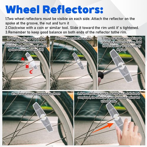 4 Pack Bike Wheel Reflectors, Bicycle Spoke Safety Reflectors for Night Riding, Quick Mount Reflective Rim Lights Safe Warning Bike Decoration Accessories for Road, Mountain Commuter Bikes (White)