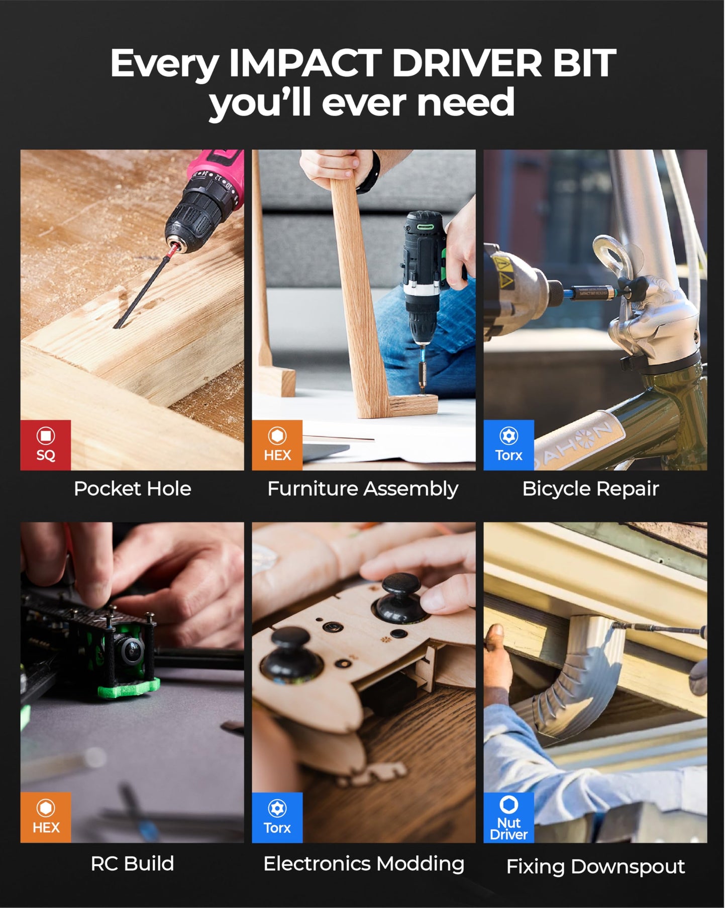 toolant Impact Driver Bit Set,52-Piece S2 Steel Screwdriver Bit Set,Hex,Torx,Phillips,Slotted,Square Bits and Nut Driver with Case