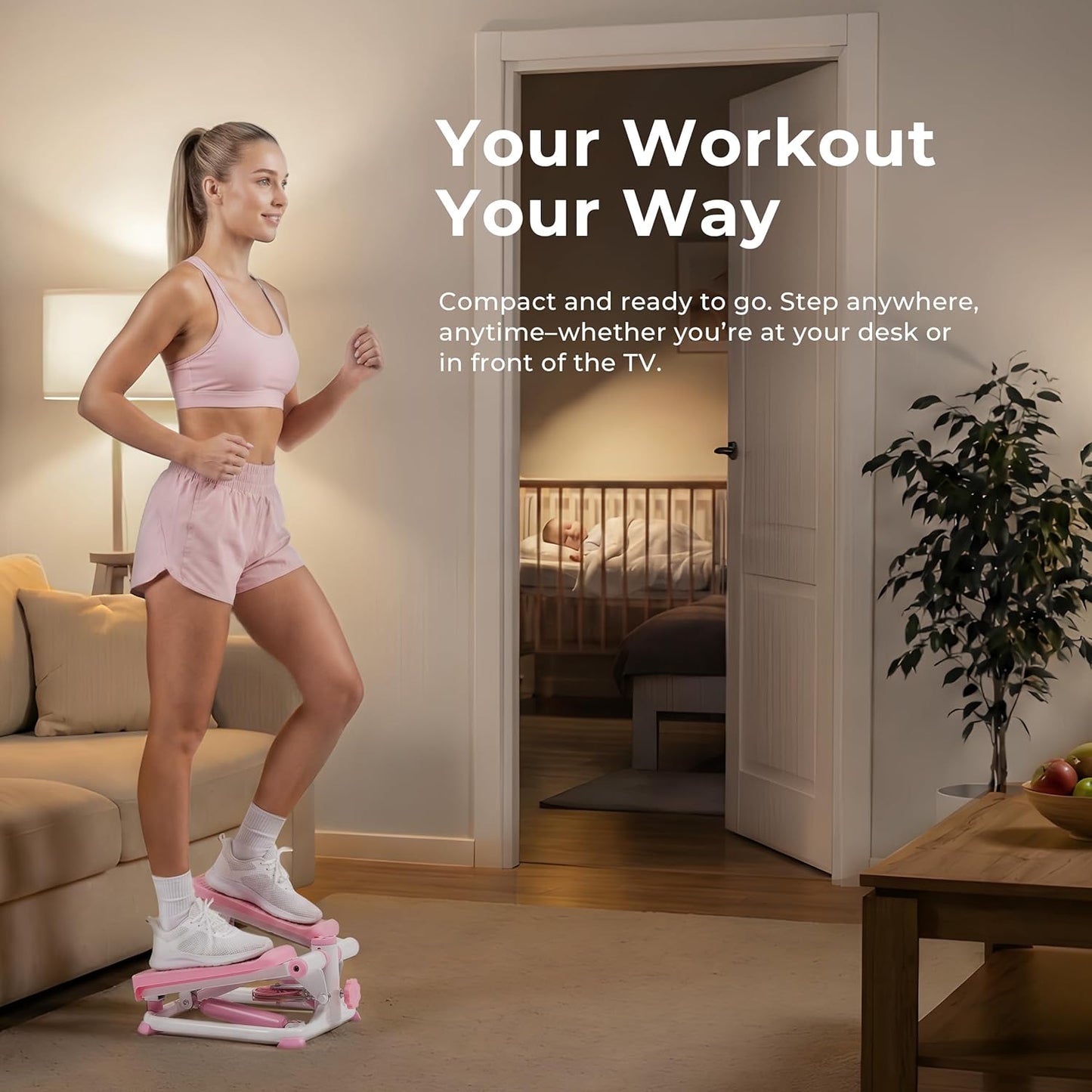 Sunny Health & Fitness Mini Stepper - Full Body Cardio Workout Machine with Free SunnyFit App & Resistance Band
