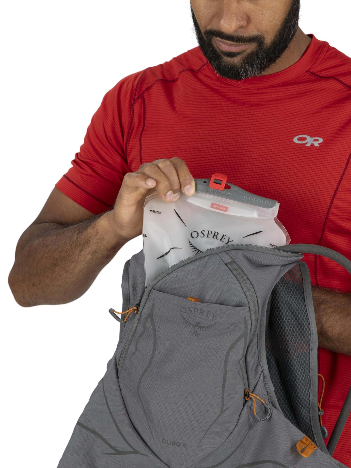 Osprey Duro 6L Men's Running Hydration Vest with Hydraulics Reservoir, Phantom Grey/Toffee Orange, Medium