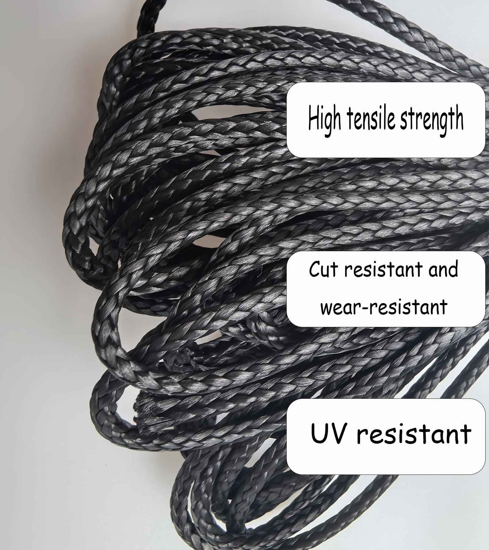 12 Strand Braided Dyneema Rope -3mm 700kg Fracture Strain - Suitable for Tents, Kiteboarding, and Other 65 feet (Black)