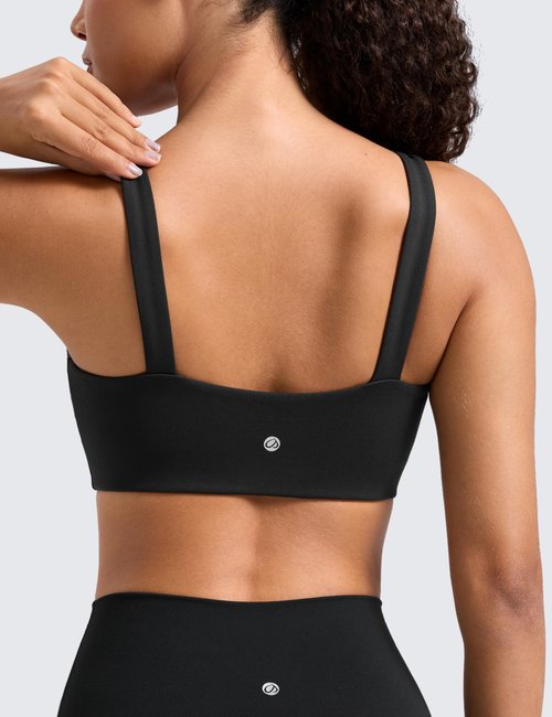 CRZ YOGA Butterlift Minimal Square Sports Bras for Women - Padded Supportive Wide Straps Yoga Workout Top Black Medium