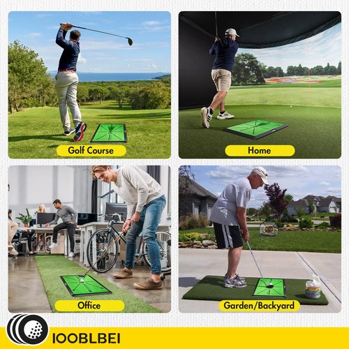 IOOBLBEI Golf Hitting Mat, 16"x12" Golf Practice Mat with Swing Path Feedback, Artificial Simulated Replaceable Turf Golf Mat for Indoor Outdoor Home Training, Portable Golf Training Mat for Golfer