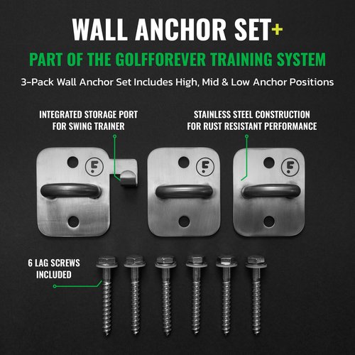 GolfForever Wall Anchor Set Proven by Golfer Scottie Scheffler | Golf Swing Training Wall Anchor Point | Premium Golf Training Workout Exercise Equipment to Expand Movements | 3-Pack | 6 Lag Screws