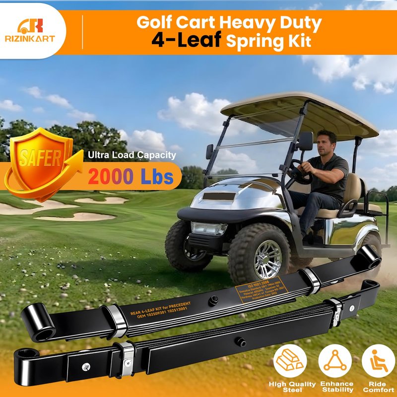 Upgraded Heavy Duty Rear 4-Leaf Spring Kit for Club Car Precedent 2004+,Tempo 2017+, Onward 2017+,2000 Lbs Ultra Load Golf Cart Suspension with Bushings Sleeves U-Bolt, Replace OEM#102509301,102513001