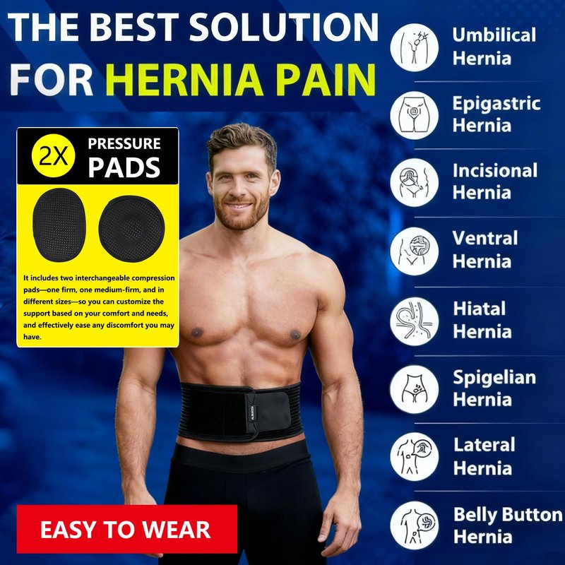 ALBUEEN Umbilical Hernia Belt for Men and Women(Black L-XL)