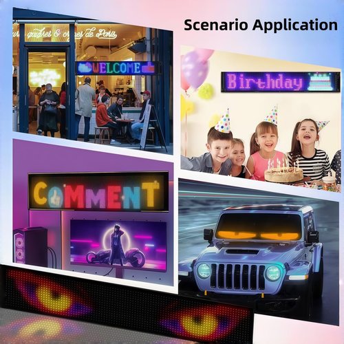 GENOUR AI Voice Controlled LED Eyes for Car Windshield - 23x5in Flexible Golf Cart Devil Eyes Light Sign Programmable via Smartphone App for UTV Truck Golf Cart Decor
