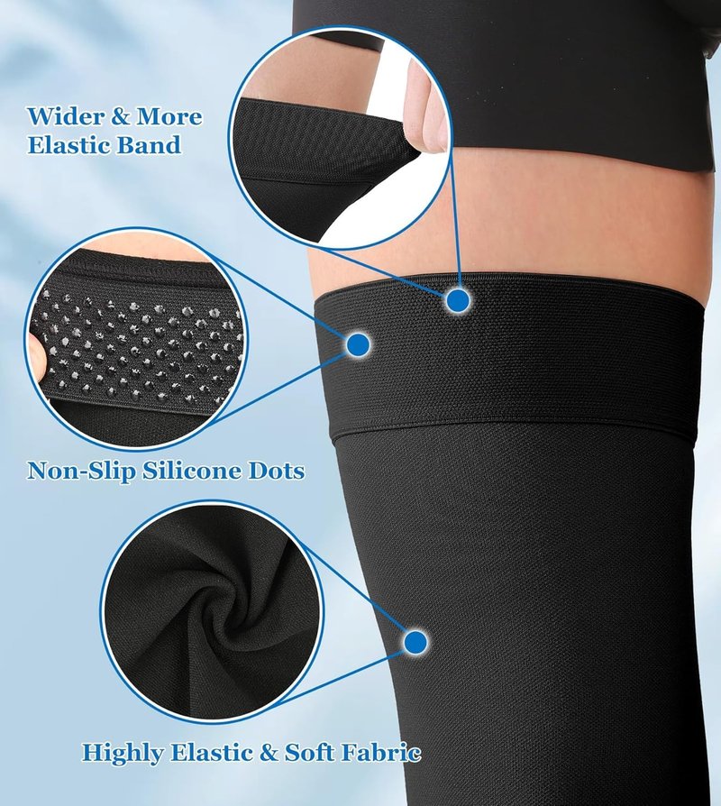 MGANG Medical Thigh High Compression Stockings for Men & Women, Pair, Open Toe, 20-30 mmHg Graduated Compression Support Hose, Opaque, Best for Varicose Veins, Edema, Flight, DVT, Swelling, Black XL