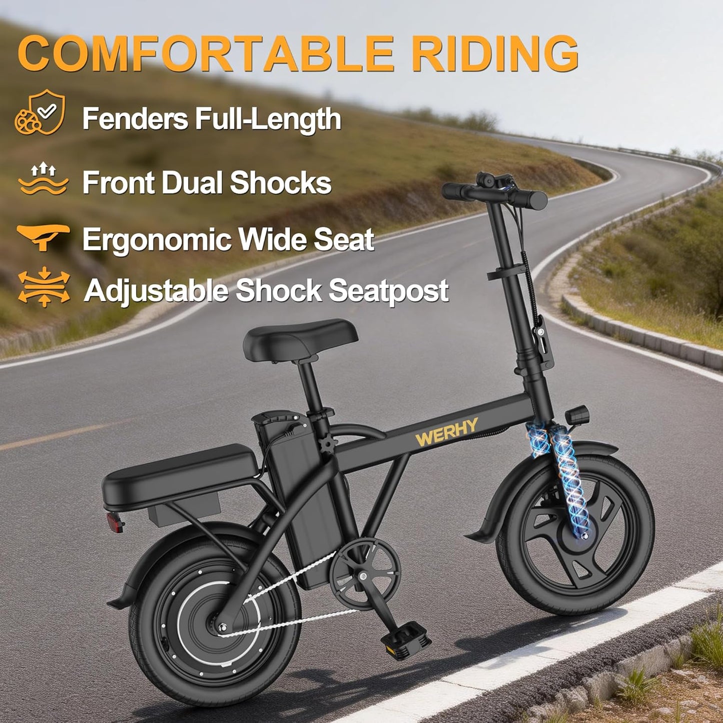 WERHY Electric Bike - 500W Folding Ebike with 22 MPH Speed | 14" Mini E-Bike, Up to 50 Miles Range
