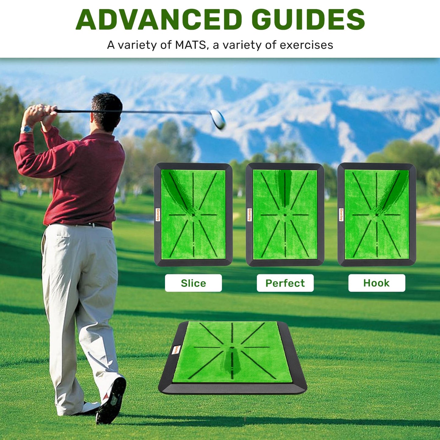 Golf Hitting Mat with Instant Swing Path Feedback & 3 Replaceable Golf Practice Mats Non-Slip Heavy-Duty Rubber Base for Indoor/Outdoor Driving Chipping & Putting Accuracy Training