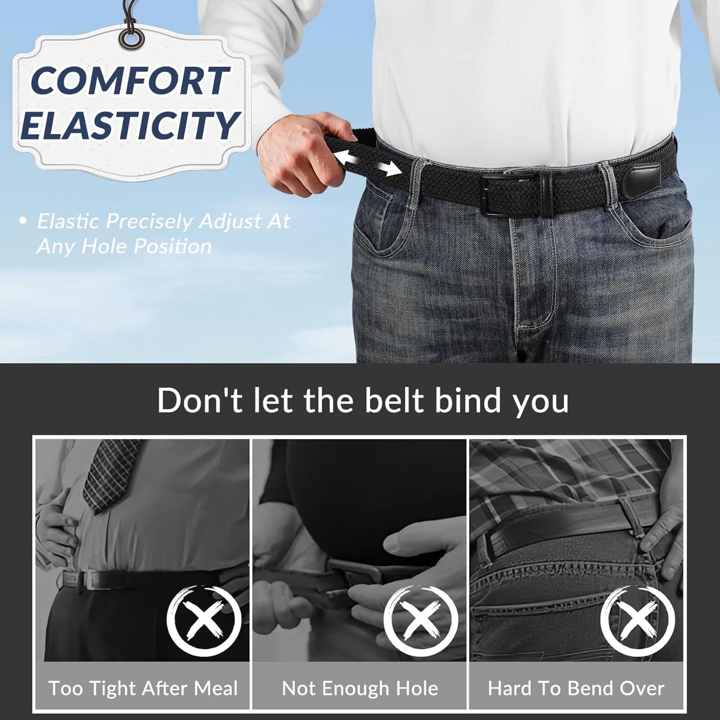 Beltroad Elastic Braided Golf Belt - No-Hole Design, Lightweight & Breathable, Perfect for Casual Wear