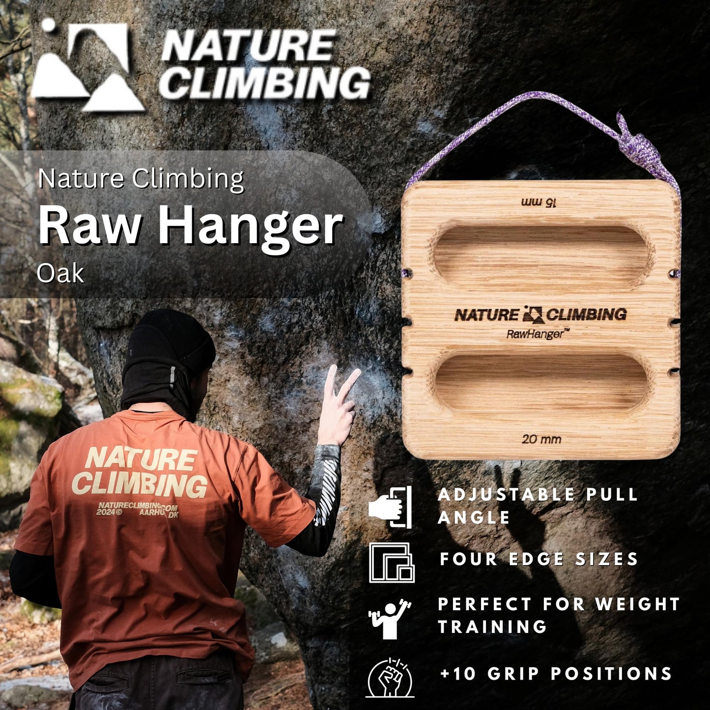 Nature Climbing Portable Hangboard | Rock Climbing Hangboard | Hang Board for Climbing | Fingerboard | Strengthen Your Fingers | Bouldering Gifts | Raw Hanger