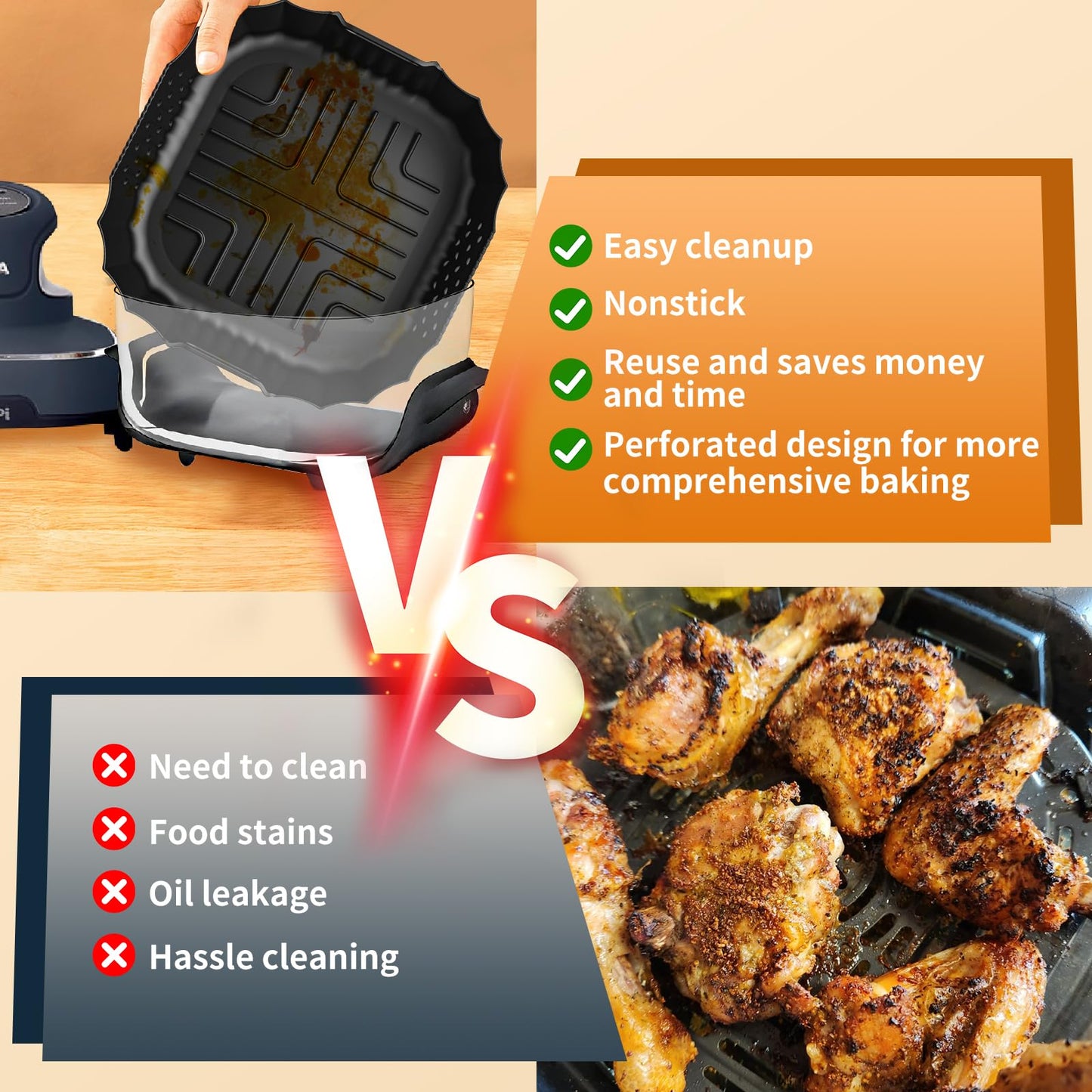 HOMELYLIFE Air Fryer Silicone Liners for Ninja Crispi FN101GY/FN101SG/FN101ST, Big Liner for 4 QT Glass Container & Small Liner for 6 Cups Glass Container, 2 Pcs Reusable Non-Stick Basket Accessories