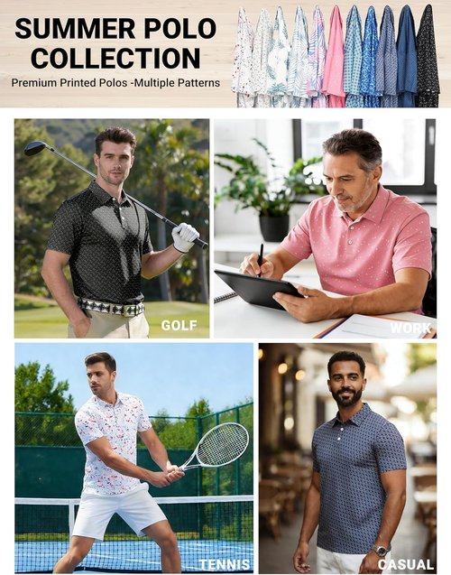 COOFANDY Men's Golf Polo Shirt - Quick Dry Performance, Moisture-Wicking, Casual Print | Short Sleeve