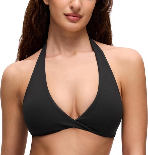 CRZ YOGA Butterluxe Sports Bra - Double Lined Deep V Neck Crop Top with Open Back, Non-Padded