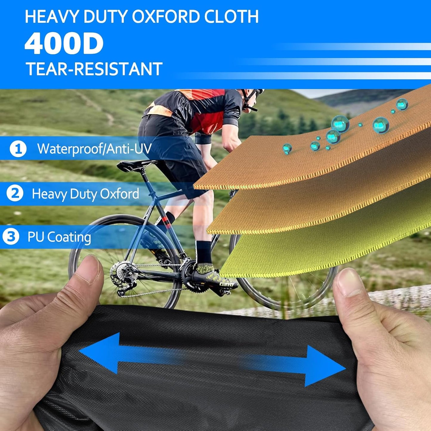 STARTWO Waterproof Bike Cover - Outdoor Storage for 2 Bikes with Elastic Straps & License Plate Window