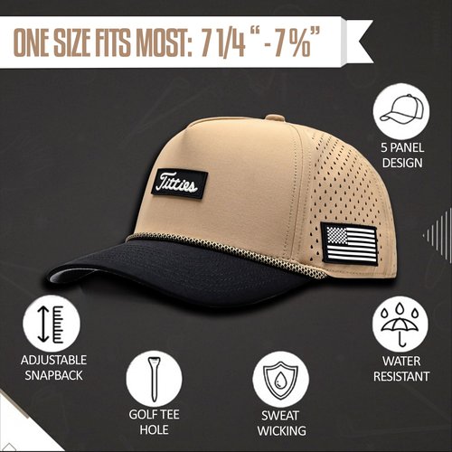 Curves & Clubs Titties Golf Hats Men – Funny Golf Hats for Men – One Size Adjustable Men’s Hat – Moisture-Wicking, Breathable & Durable Rope Hat – Perfect Golf Gift Tan
