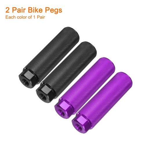 HARFINGTON 2 Pairs Bike Pegs Aluminum Alloy Rear Stunt Pegs Anti-Skid Back Seat Stands Fit 3/8" Axles for Mountain Bike, Black & Purple