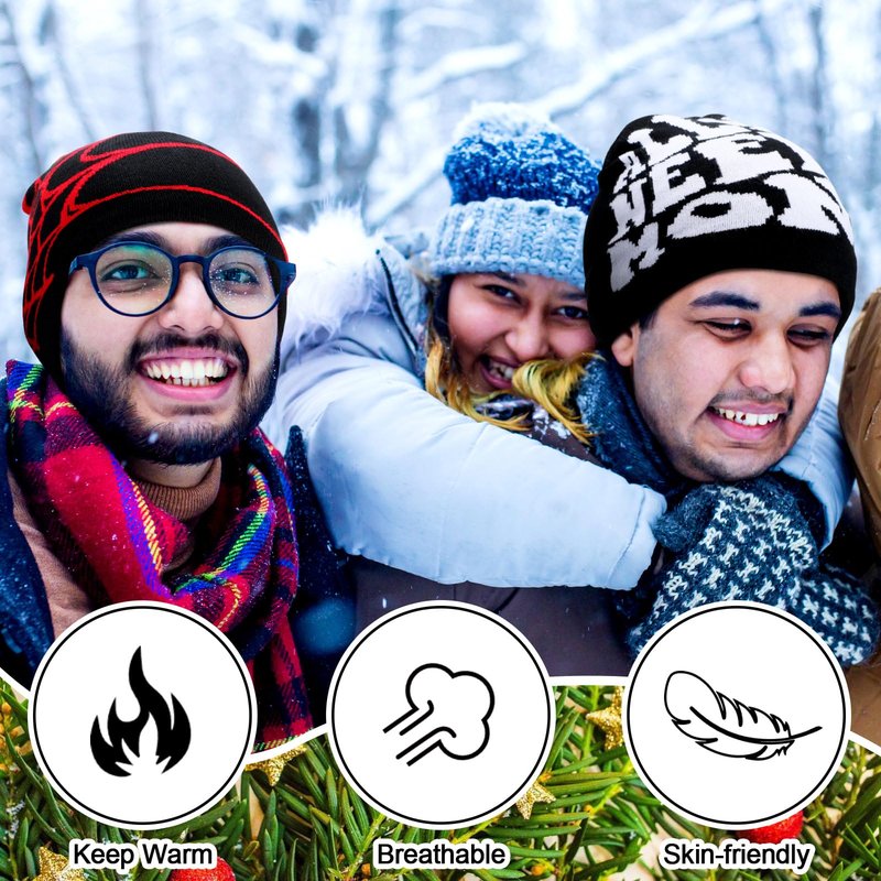 Skicuff 6 Pcs Winter Y2K Beanie Satin Lined Skull Cap Graphic Warm Beanies for Men and Women Knitted Y2K Hat for Cold Weather