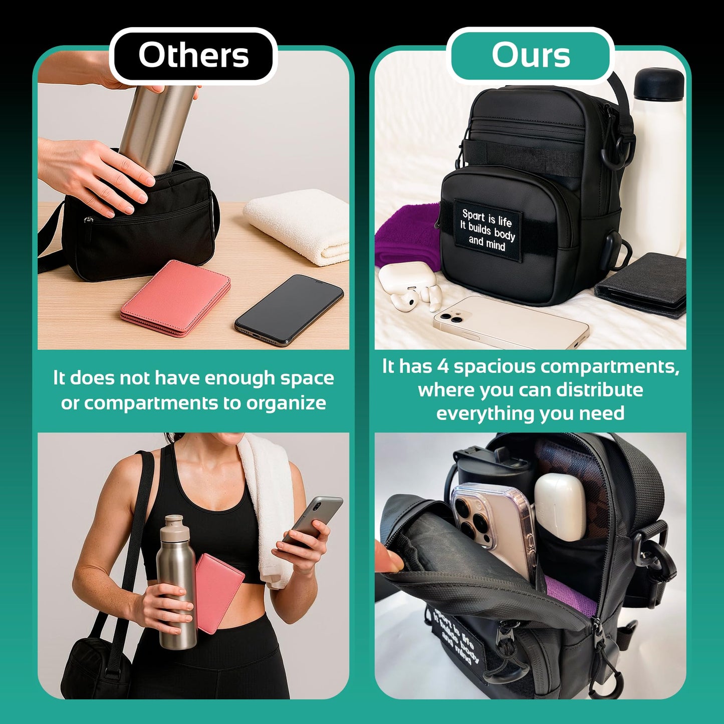 YOLISNOR Magnetic Gym Bag - Magnetic Water Bottle Holder for Men and Women with Water cup mobile phone holder for Carrying Bottle, Keys, Phone Accessory Organizer Compartments for Sports