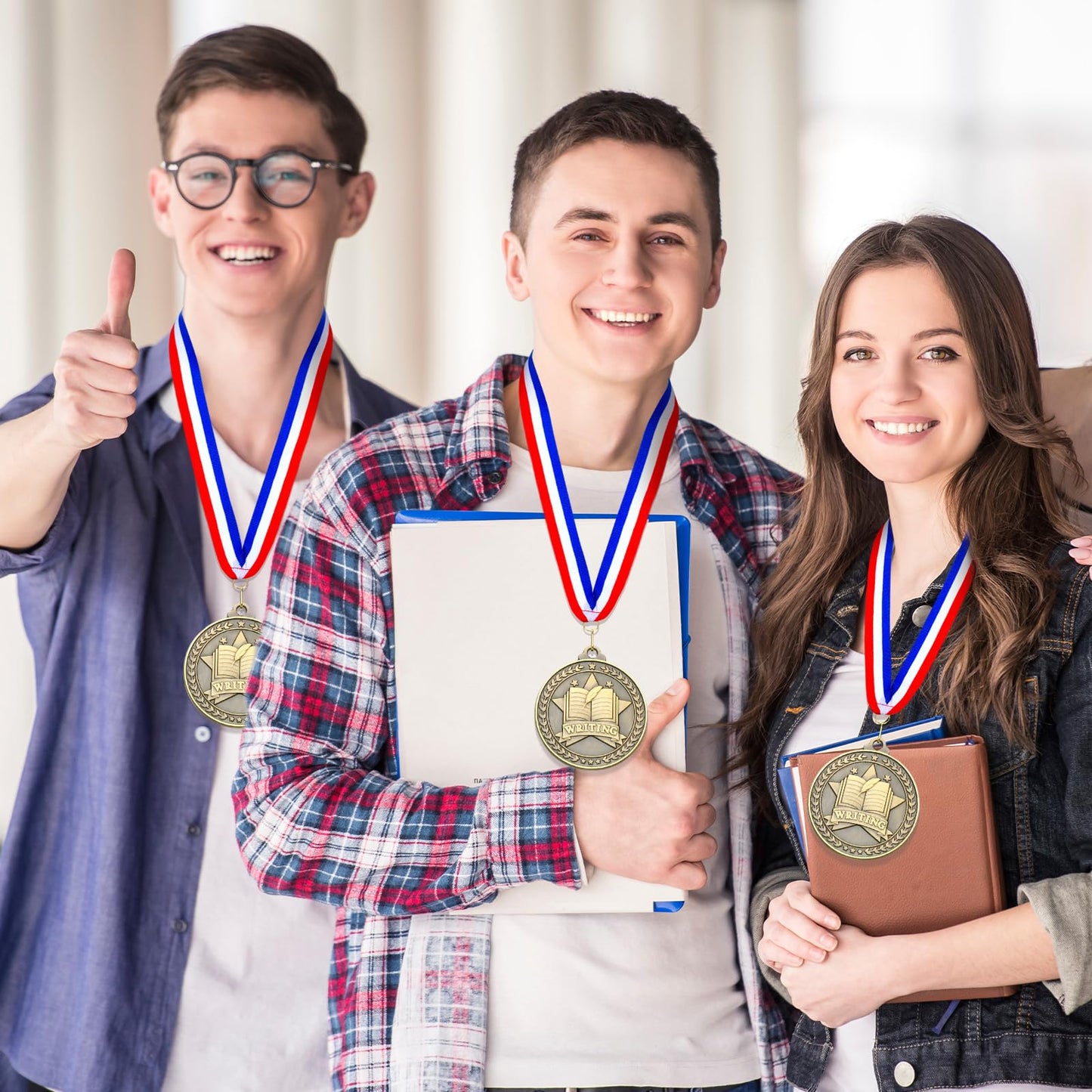 Quelay 30 Pcs 2'' Award Medals Bulk Gold Winner Medals with Neck Ribbons Metal Trophy Award Prize Gift for Tournaments, Competitions, Party, Kids and Adults (Writing)