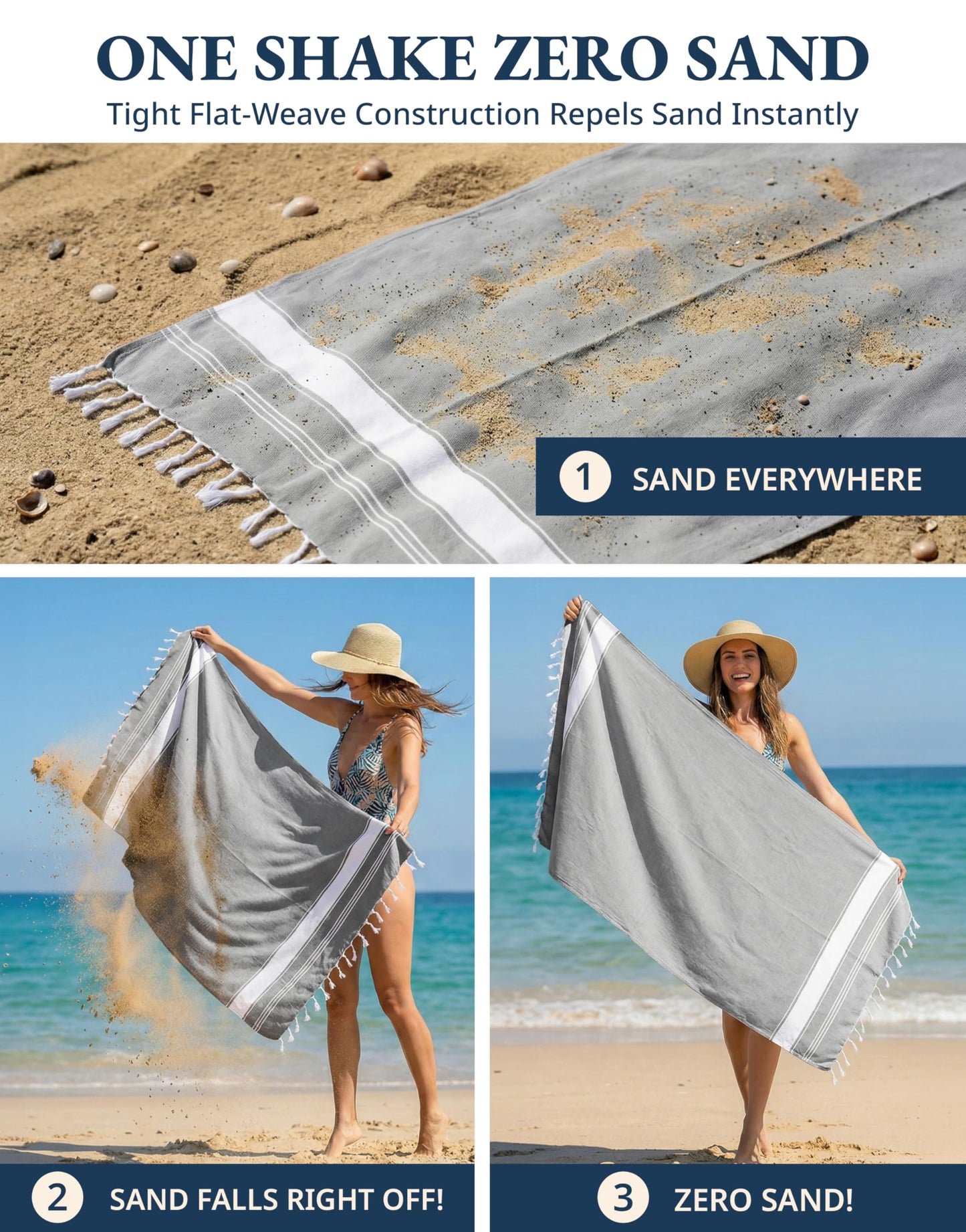 LANE LINEN Cute Beach Towel, Oversized, 39"x71", Super Absorbent - Alloy