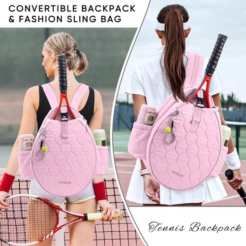 VIGEGARI Quilted Tennis Bag for Women – Tennis Backpack & Crossbody Sling | Holds 2 Rackets or 3 Pickleball Paddles | Lightweight Badminton Racket Bag, Tennis Tote & Sports Backpack
