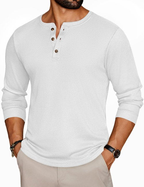 Ekouaer Mens Henley Long Sleeve Shirts Waffle T-Shirt Lightweight Thermal Undershirts White M