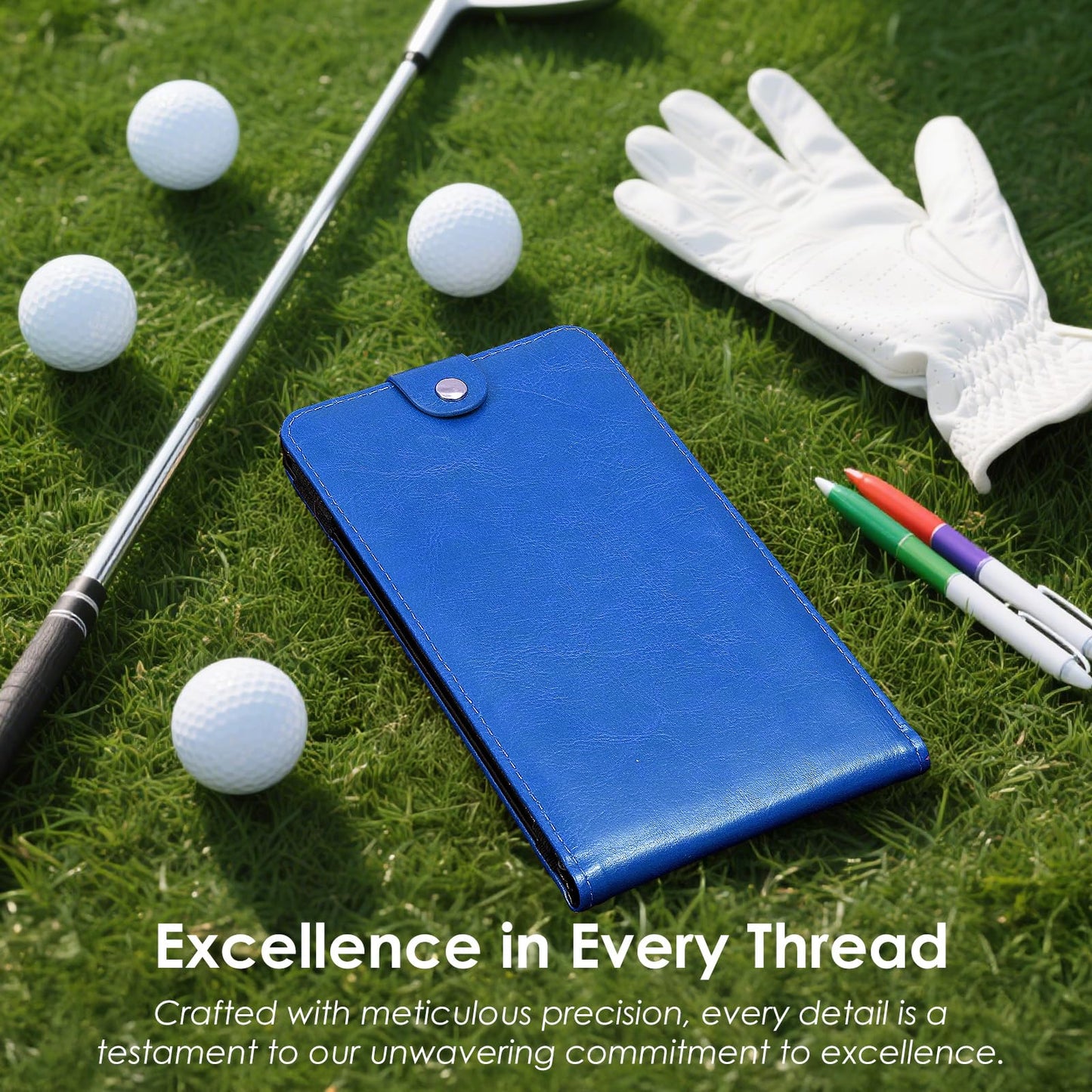 Femlotank All-in-One Magnetic Golf Scorecard Holder Yardage Book Cover, Premium Leather Scorecard Holder, Universal Fit for Scorecards, Sleek Design for Back Pocket Convenience Blue