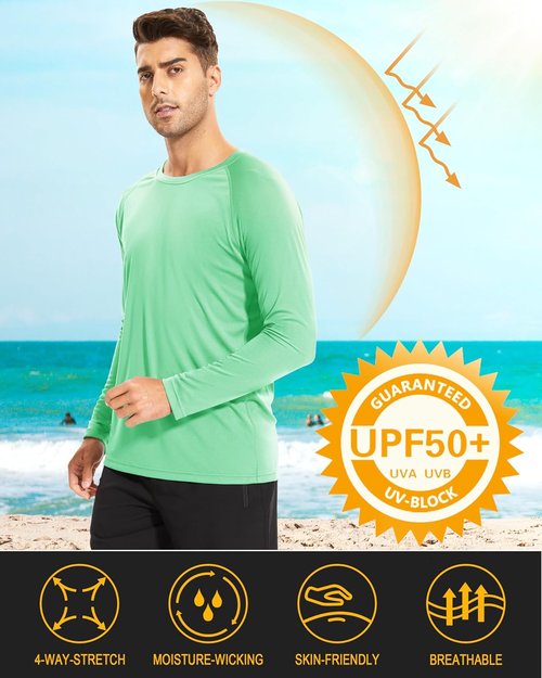 MAGCOMSEN Men's Long Sleeve Athletic Shirt - UPF 50+ UV Sun Protection for Hiking & Running