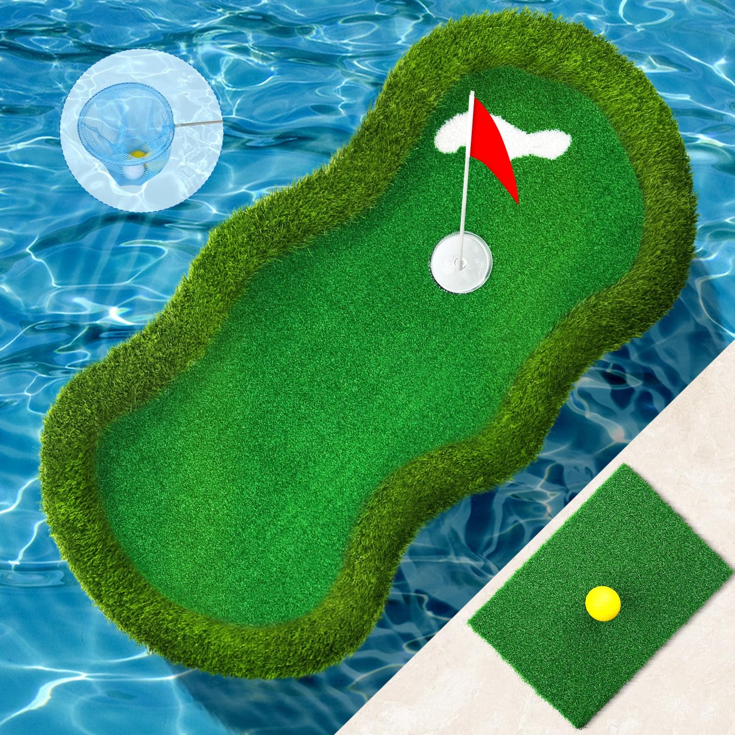 Floating Golf Green for Pool Large Size 47" x 24" Floating Putting Green for Pool Designed for Golfers to Competitive Play and Skill Practice in The Pool or Backyard