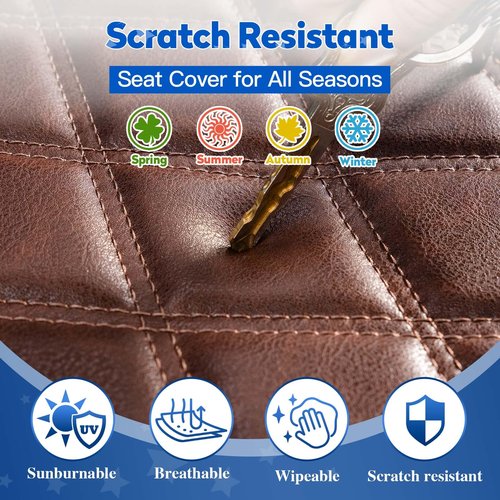 NOKINS Golf Cart Diamond Seat Covers Kit, Fit for Yamaha Drive/Drive2 OEM Standard Front Seat Cushion, No Nails Required & Easy to Clean, Breathable Vinyl Seat Covers (Brown and Brown 8438)
