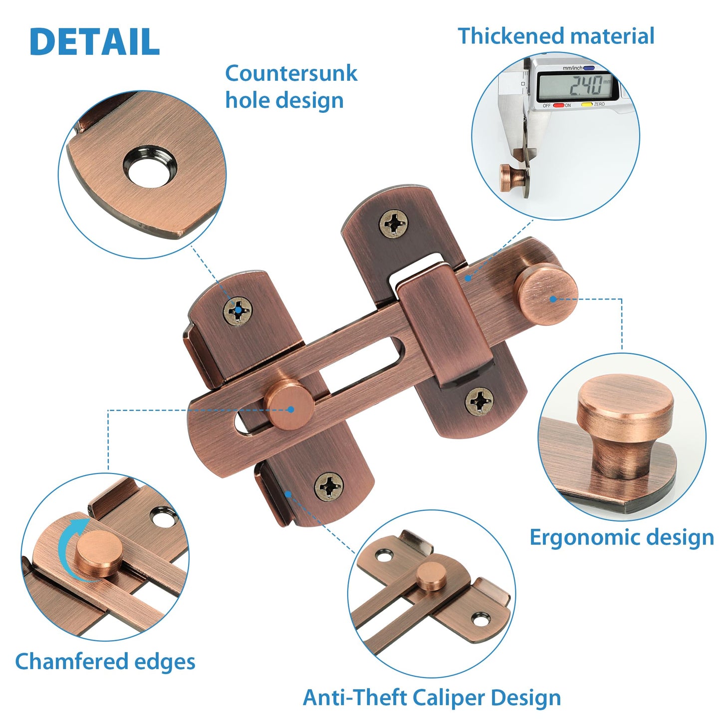 Alise 4 inch Flip Latch Gate Latches,Safety Door Lock for Barn Wood Fence Sliding French Doors,Heavy Duty SUS304 Stainless Steel Gate Hardware. Red Bronze,MS9500-R