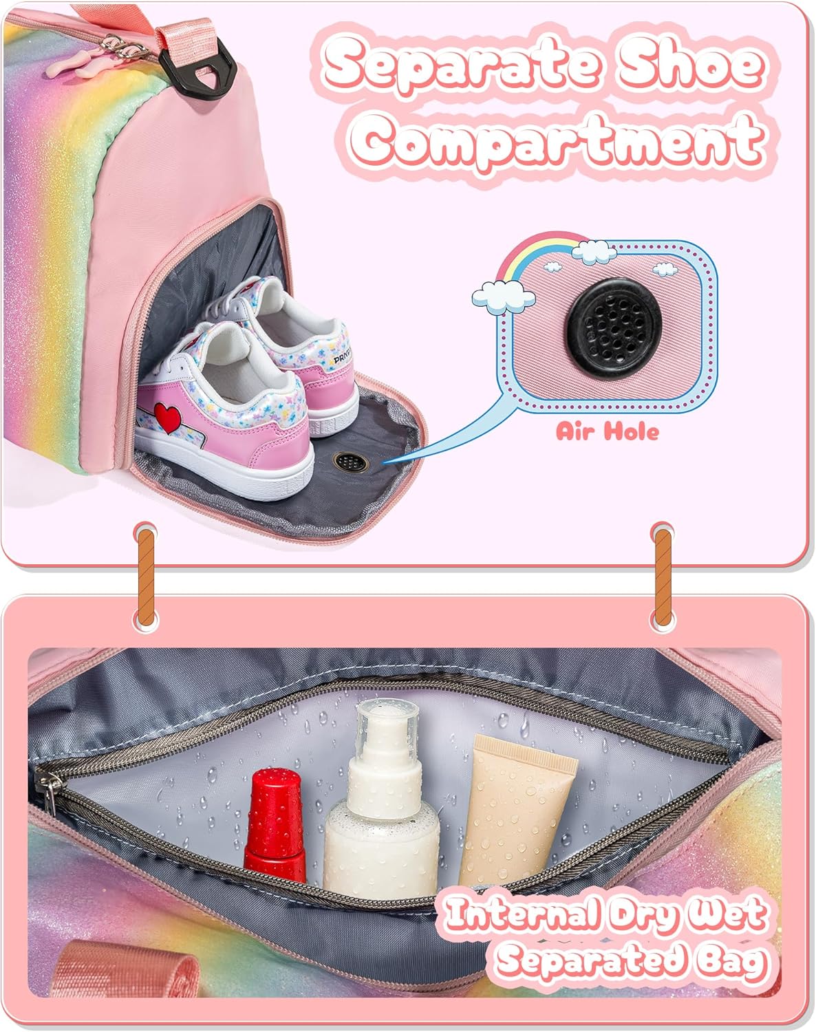 Skiennix Girl Gym Bag - Personalized Weekender Tote with Shoe Compartment & Makeup Pouch | Ideal Birthday Gift for Granddaughter (Letter I)