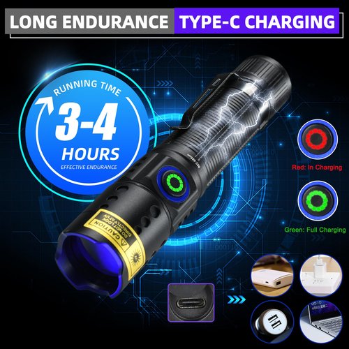 DARKBEAM UV Flashlight 365nm Black Light - Mini & Powerful LED Ultraviolet Blacklight Flashlights - Rechargeable Woods Lamp for AC Leak, Resin Curing, Cat/Dog Urine, Blood Tracking, Rocks Finder