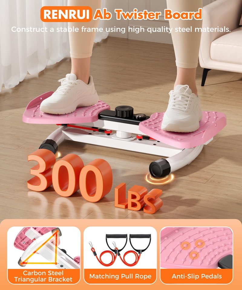 RENRUI Waist Twister Machine Exercise Fitness Tool, Ab Twister Board with the Smart LED Digital Monitor, 300lbS Capacity & 20dB Ultra-Quiet, Anti-Slip Home Gym Workout Equipment for Women Belly Fat
